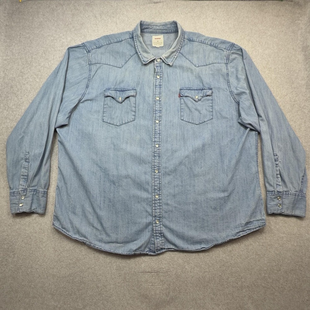 Levis Shirt Mens Big 4X Blue Long Sleeve Pearl Snap Denim Western Casual Outdoor